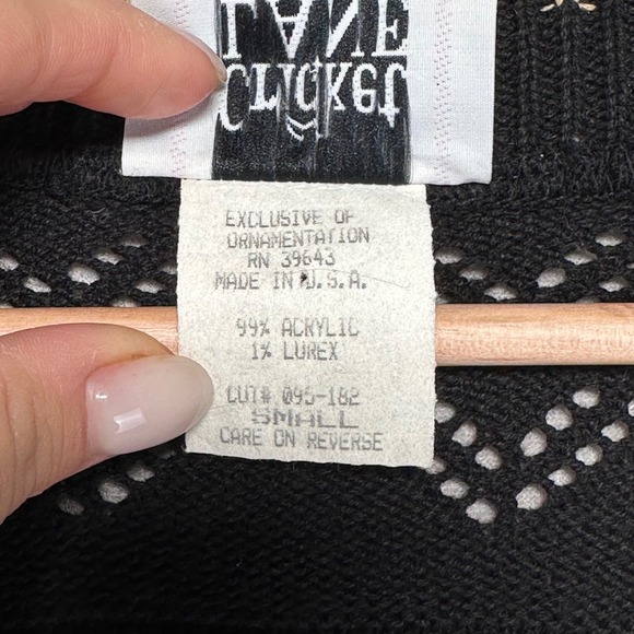 VTG Cricket Lane Cardigan Sweater Womens S Oversized BLK Gold Pointelle Coquette - Picture 5 of 8